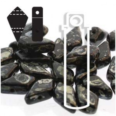 9x5mm 2-Hole Czech Kite Beads - Jet Picasso - 24gm 9x5mm 2-Hole Czech Kite Beads - Jet Picasso - 24gm