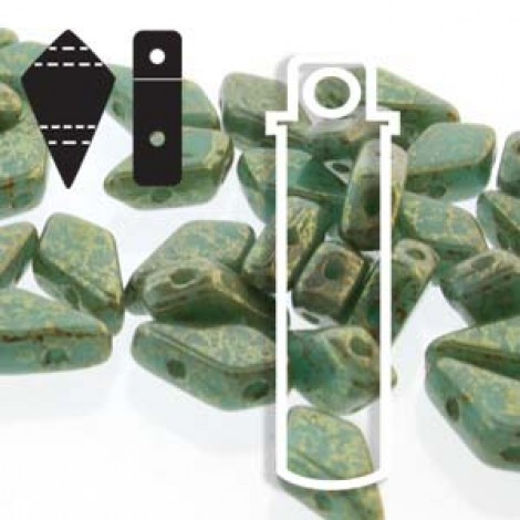 9x5mm 2-Hole Czech Kite Beads - Turquoise Green Lumi