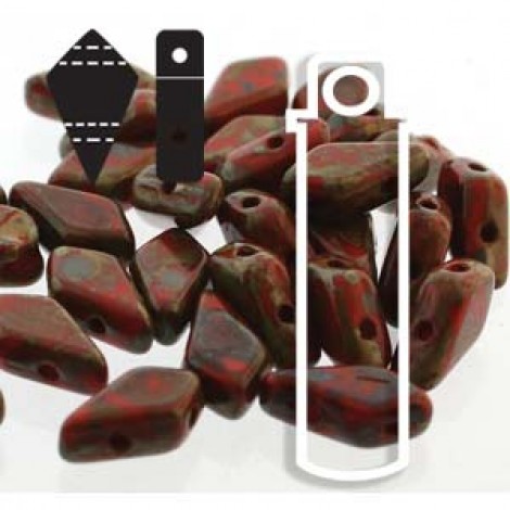 9x5mm 2-Hole Czech Kite Beads - Red Travertine - 24gm 9x5mm 2-Hole Czech Kite Beads - Red Travertine - 24gm