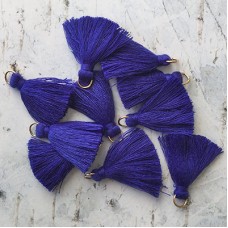 30mm Cotton Mini Tassels with Gold Jumpring - Pack of 10 - Royal Blue/Gold