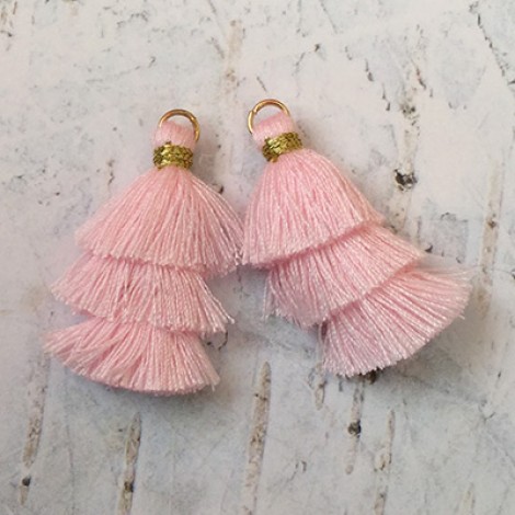 35mm Three Tier Mini Cotton Tassels with Loop - Baby Pink - 1 pair 35mm Three Tier Mini Cotton Tassels with Loop - Baby Pink - 1 pair