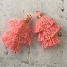 35mm Three Tier Mini Cotton Tassels with Loop - Sherbert - 1 pair
