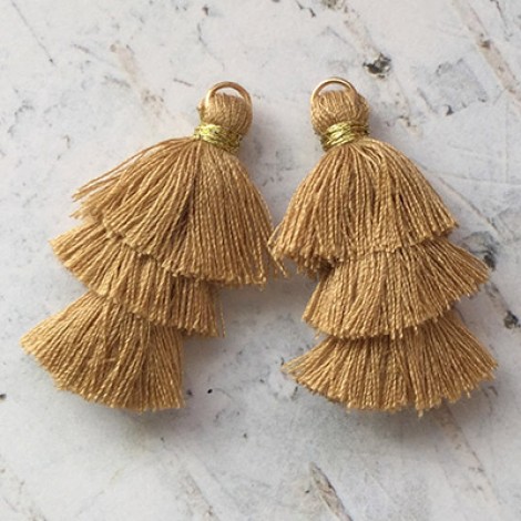 35mm Three Tier Mini Cotton Tassels with Loop - Caramel - 1 pair 35mm Three Tier Mini Cotton Tassels with Loop - Caramel - 1 pair