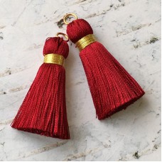 40mm Gold Wrapped Silk Tassels with Gold Jumpring - Burgundy - 1 pair