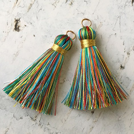 40mm Gold Wrapped Silk Tassels with Gold Jumpring - Light Multi-Colour - 1 pair 40mm Gold Wrapped Silk Tassels with Gold Jumpring - Light Multi-Colour - 1 pair