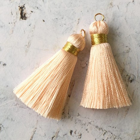 40mm Gold Wrapped Silk Tassels with Gold Jumpring - Pastel Peach - 1 pair