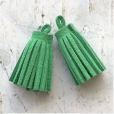 37x10mm Ultrasuede Tiny Tassels with Loop - Soft Emerald Green - Per Pair