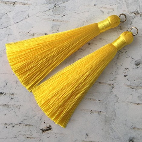 80mm Thick Bound Long Silk Tassels with Silver Jumpring - Sunflower - Per Pair