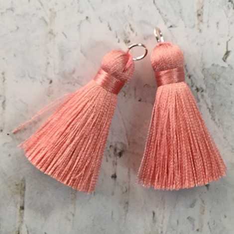 40mm Silk Tassels with Silver Jumpring - Dusty Pink - 1 pair