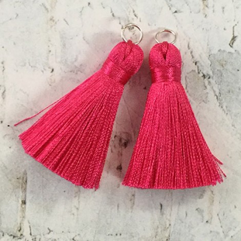 40mm Silk Tassels with Silver Jumpring - Cherry Red - 1 pair