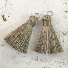 40mm Silk Tassels with Silver Jumpring - Latte - 1 pair