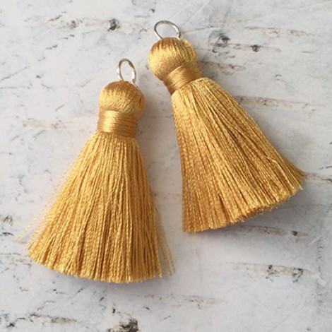 40mm Silk Tassels with Silver Jumpring - Gold - 1 pair