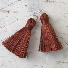 40mm Silk Tassels with Silver Jumpring - Chocolate Brown - 1 pair