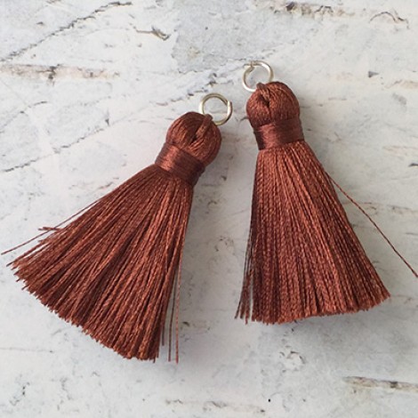 40mm Silk Tassels with Silver Jumpring - Chocolate Brown - 1 pair 40mm Silk Tassels with Silver Jumpring - Chocolate Brown - 1 pair
