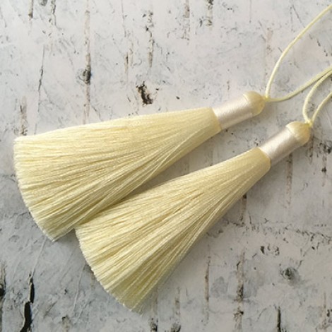 80mm Thick Bound Long Silk Tassels with Cord - Cream