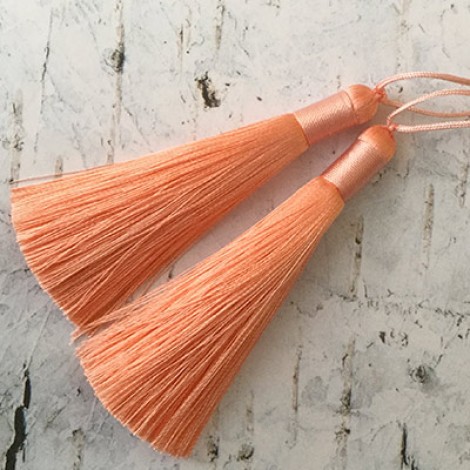 80mm Thick Bound Long Silk Tassels with Cord - Apricot - Per Pair