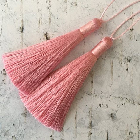 80mm Thick Bound Long Silk Tassels with Cord - Light Pink