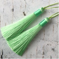 80mm Thick Bound Long Silk Tassels with Cord - Light Green - Per Pair