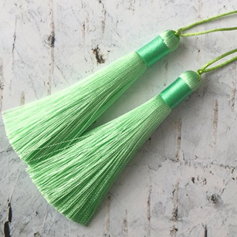 80mm Thick Bound Long Silk Tassels with Cord - Light Green