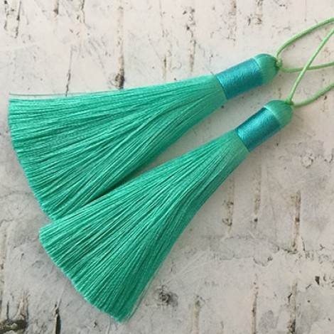 80mm Thick Bound Long Silk Tasels with Cord - Light Teal - Per Pair 80mm Thick Bound Long Silk Tasels with Cord - Light Teal - Per Pair