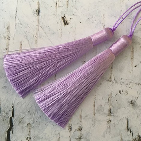 80mm Thick Bound Long Silk Tassels with Cord - Lavender