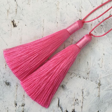 80mm Thick Bound Long Silk Tassels with Cord - Bright Pink - Per Pair
