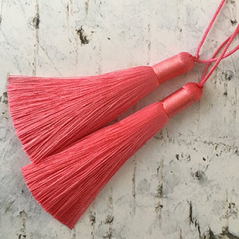 80mm Thick Bound Long Silk Tassels with Cord - Fuchsia Pink