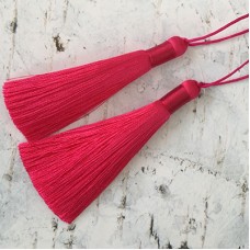 80mm Thick Bound Long Silk Tassels with Cord - Deep Rich Pink - Per Pair