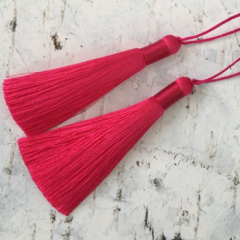 80mm Thick Bound Long Silk Tassels with Cord - Deep Rich Pink