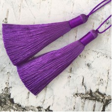 80mm Thick Bound Long Silk Tassels with Cord - Purple - Per Pair