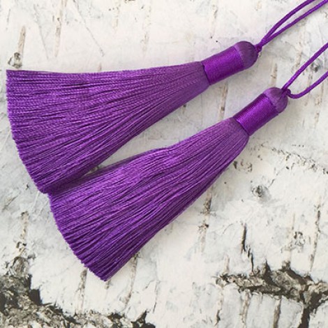 80mm Thick Bound Long Silk Tassels with Cord - Purple