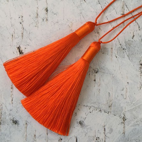 80mm Thick Bound Long Silk Tassels with Cord - Tangerine
