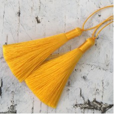 80mm Thick Bound Long Silk Tassels with Cord - Sunflower Yellow - Per Pair