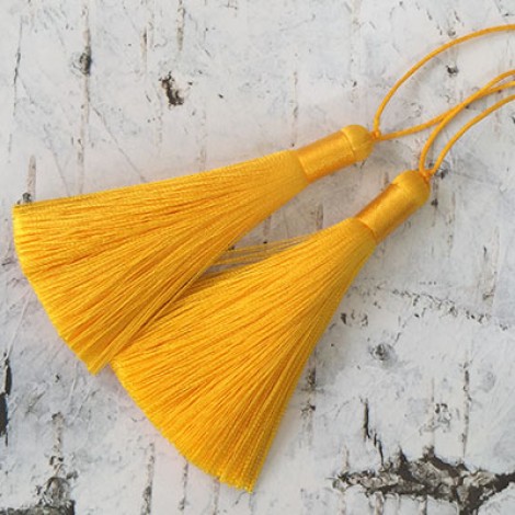 80mm Thick Bound Long Silk Tassels with Cord - Sunflower Yellow - Per Pair 80mm Thick Bound Long Silk Tassels with Cord - Sunflower Yellow - Per Pair