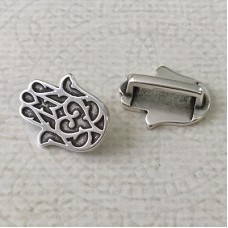 10mm Flat Leather Regaliz Hamsa Hand Slider - Antique Silver - Each