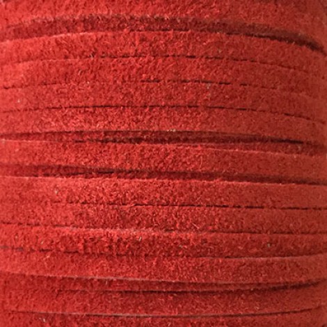 3mm Flat Soft Suede Leather Cord - Red