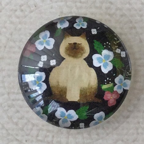 25mm Art Glass Backed Cabochons - Cosmopolitan Cats 12 - Each 25mm Art Glass Backed Cabochons - Cosmopolitan Cats 12 - Each