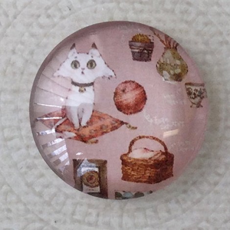 25mm Art Glass Backed Cabochons - Cosmopolitan Cats 2 - Each 25mm Art Glass Backed Cabochons - Cosmopolitan Cats 2 - Each