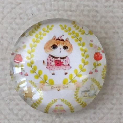 25mm Art Glass Backed Cabochons - Cosmopolitan Cats 7 - Each 25mm Art Glass Backed Cabochons - Cosmopolitan Cats 7 - Each