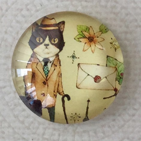 25mm Art Glass Backed Cabochons - Cosmopolitan Cats 8 - Each 25mm Art Glass Backed Cabochons - Cosmopolitan Cats 8 - Each