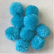 20mm Handmade Cotton Mix Pom-Poms - Turquoise Blue - Pack of 10