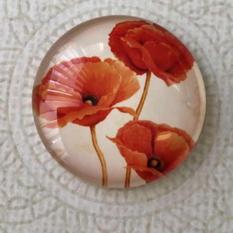 30mm Art Glass Backed Cabochons - Red Poppies