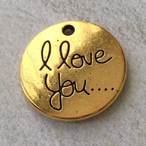 20mm 'I Love You' Round Double Sided Gold Plated Charm - Pack of 2 20mm 'I Love You' Round Double Sided Gold Plated Charm - Pack of 2