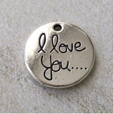 20mm 'I Love You' Round Double Sided Silver Plated Charm - Pack of 2