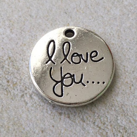 20mm 'I Love You' Round Double Sided Silver Plated Charm 