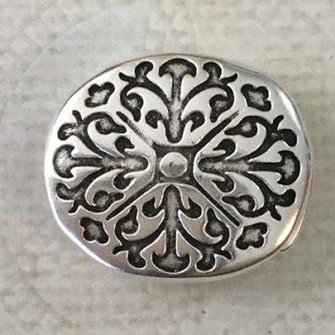 10mm Flat Leather Baroque Design Magnetic Clasp - Antique Silver