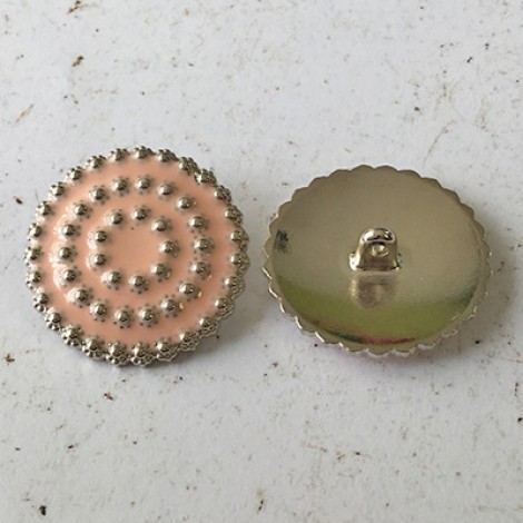 29mm Pink Enamel Silver Florets Wreath Metal Shank Buttons - Each 29mm Pink Enamel Silver Florets Wreath Metal Shank Buttons - Each