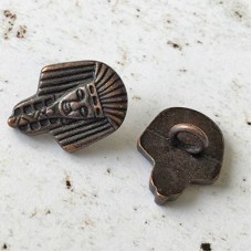 15x11mm Pharoah's Head Antique Copper Heart Metal Button w/Shank - Each
