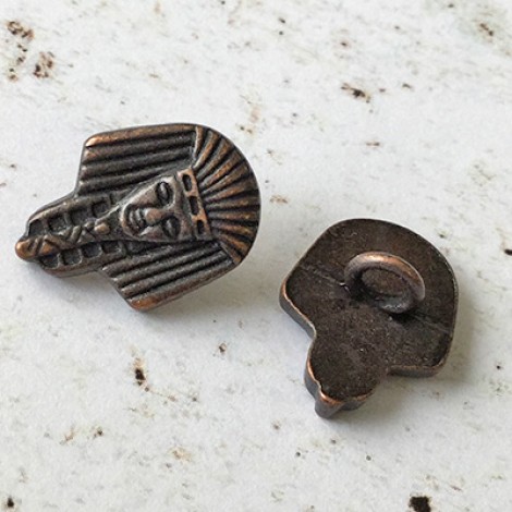 15x11mm Pharoah's Head Antique Copper Heart Metal Button w/Shank