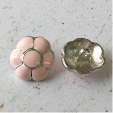 18mm Pink Enamel Silver Flower Button with Shank - Each